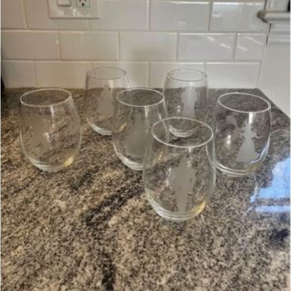 Set of 6 Wizard of Oz etched stemless wine glasses